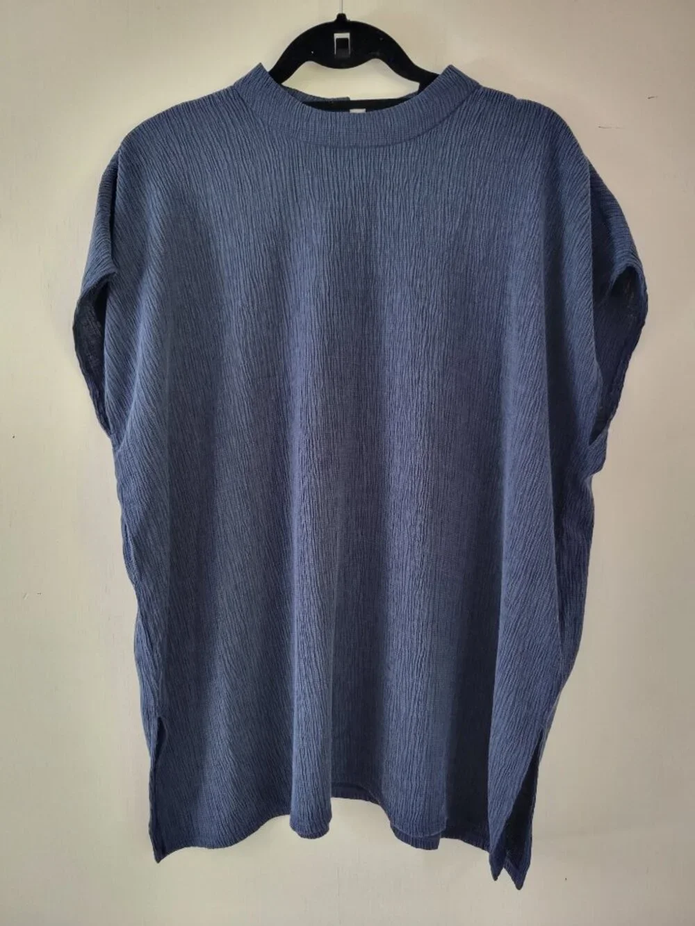 Eileen Fisher Crinkle Crepe Wide Leg Pant + Top Set Slate Blue Lagenlook Sz L - Picture 3 of 11